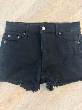 Tractr Black Frayed Hem Denim Shorts - Kids